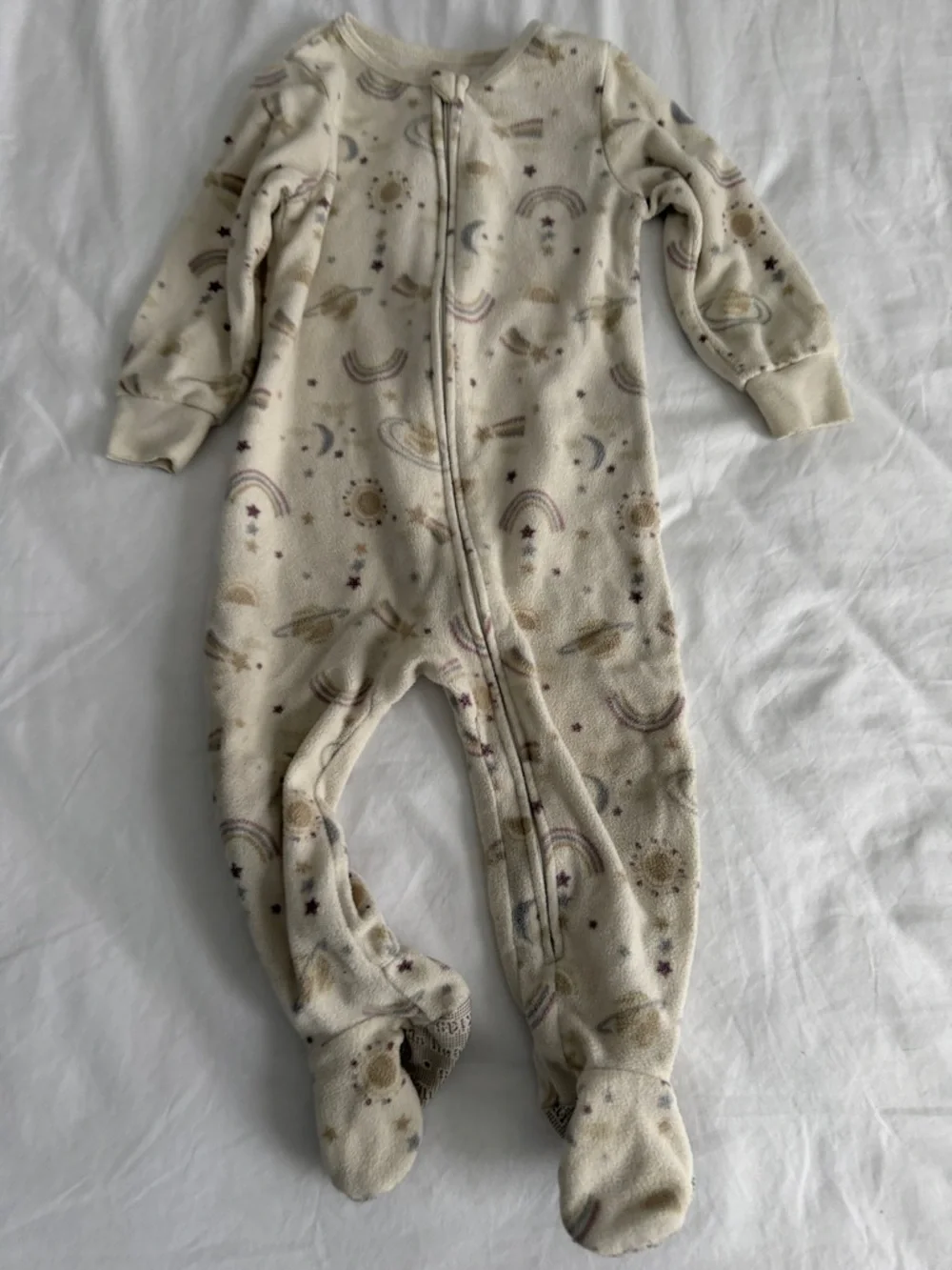 Kids Beige Space-Print Footed One-Piece and sweater 12 months